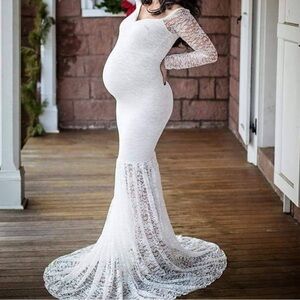 Elegant White Lace Maternity Dress